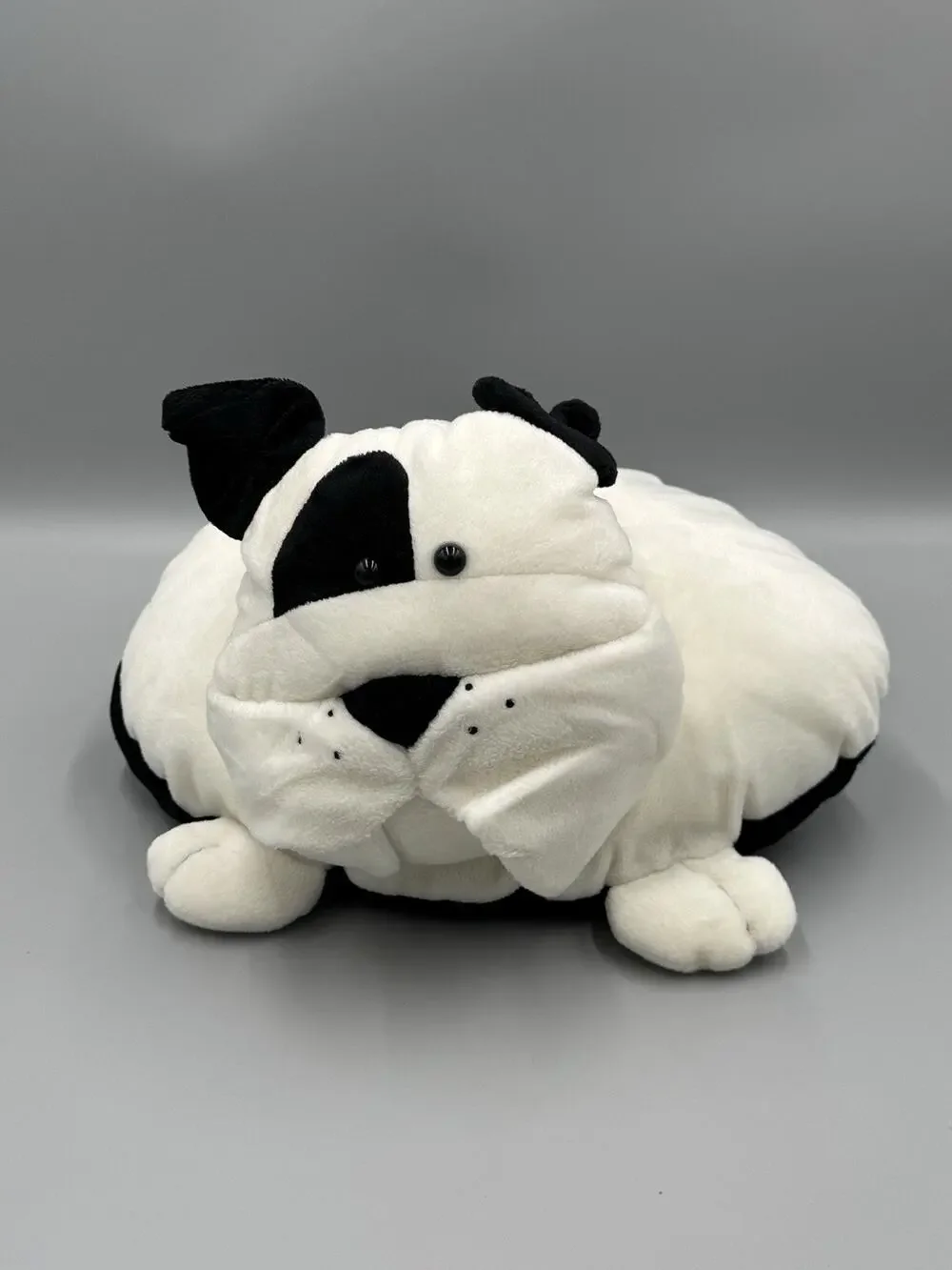 Pocket Pillow Bulldog Black And Ivory Dog Plush With Storage Pocket 12”